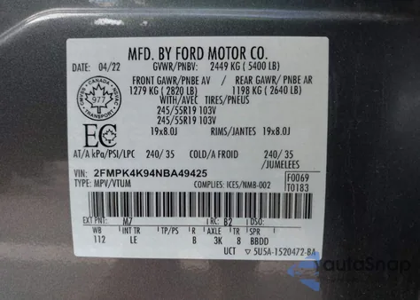 2022 Ford Edge Titanium from USA, damaged, VIN 2FMPK4K94NBA49425